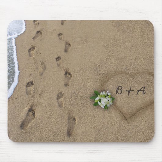Tapis De Souris Coeur et traces dans le sable (Devant)