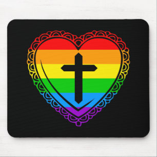 Tapis De Souris Cœur gothique & Croix (Noir + Arc-en-ciel)