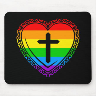 Tapis De Souris Cœur gothique & Croix (Noir + Arc-en-ciel)