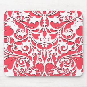 Tapis De Souris Coeur HeartyParty framboise rouge et blanc Damas