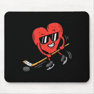 Tapis De Souris Cœur jouant au hockey sur glace Saint-Valentin Amo