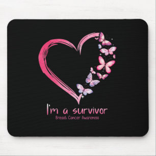 Tapis De Souris Coeur papillon rose Je suis un survivant Cancer du