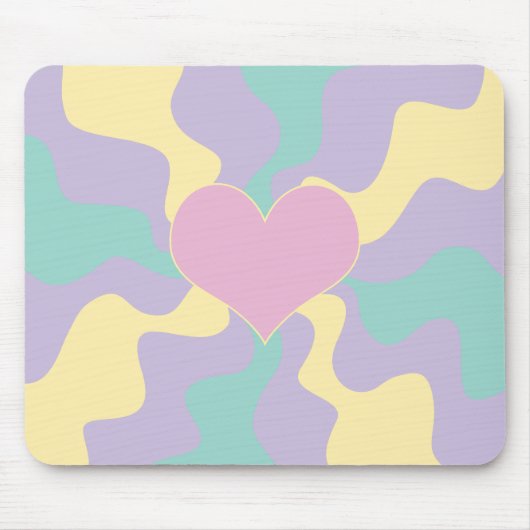 Tapis De Souris Coeur - Pastel rose, jaune, violet et vert (Devant)