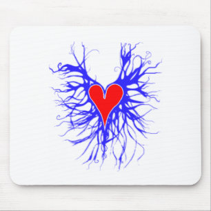 Tapis De Souris Coeur rouge sur arrière - plan bleu