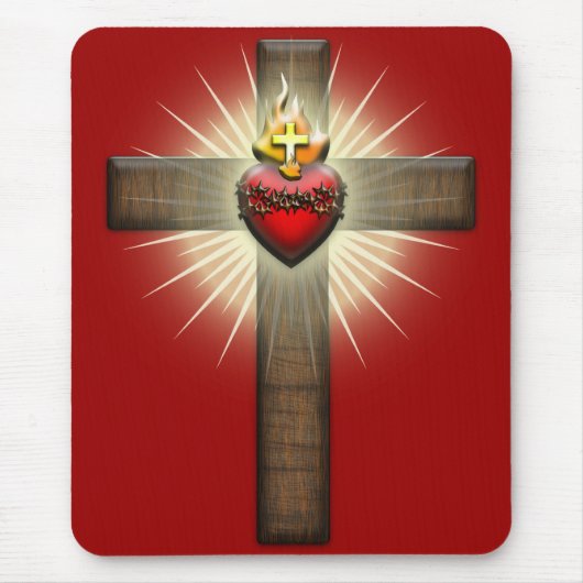 Tapis De Souris Coeur sacré de croix de Jésus (Devant)