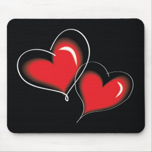 Tapis De Souris Cœurs Amoureux Rouge et Noir - Mariage, Fiançaille