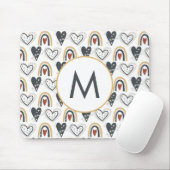 Tapis De Souris Coeurs arc-en-ciel Motif Monogramme initial (Avec souris)