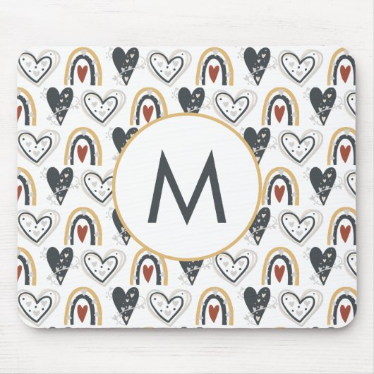 Tapis De Souris Coeurs arc-en-ciel Motif Monogramme initial (Devant)