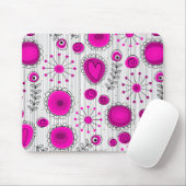 Tapis De Souris Coeurs blancs Whimsical rose chaud et fleurs flora (Avec souris)