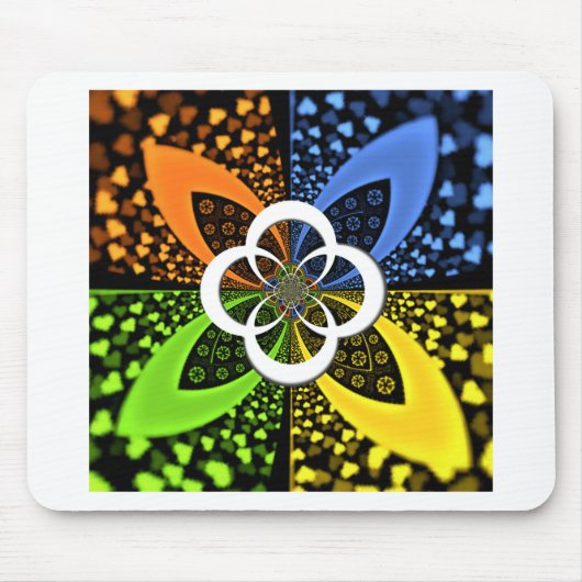 Tapis De Souris Coeurs bleu vert jaune Iridescente (Devant)