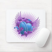 Tapis De Souris Coeurs bleus Roses et ailes (Avec souris)