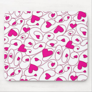 Tapis De Souris Coeurs bouclés rose et blanc