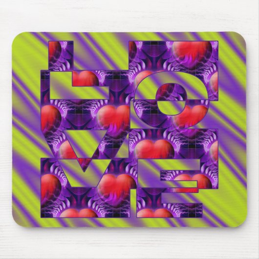 Tapis De Souris Coeurs d'AMOUR - ondes violet vert clair (Devant)
