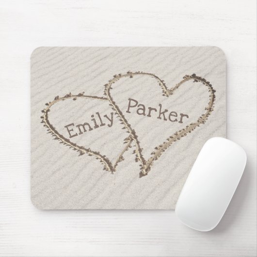 Tapis De Souris Coeurs dans le sable de plage (Avec souris)