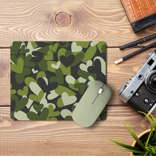 Tapis De Souris Coeurs de camo vert | Camo Hearts Mousepad