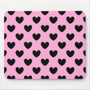 Tapis De Souris Coeurs de polka noir sur coton bonbon rose