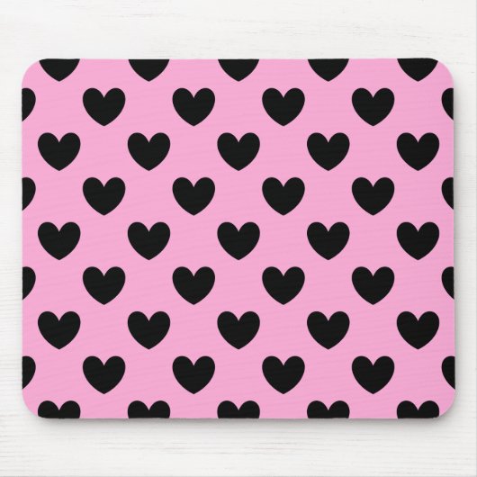 Tapis De Souris Coeurs de polka noir sur coton bonbon rose (Devant)