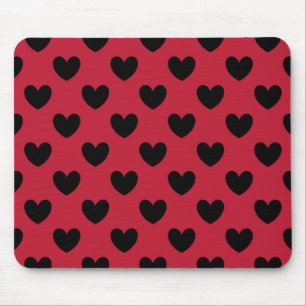 Tapis De Souris Coeurs de polka noir sur rouge