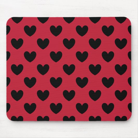 Tapis De Souris Coeurs de polka noir sur rouge (Devant)