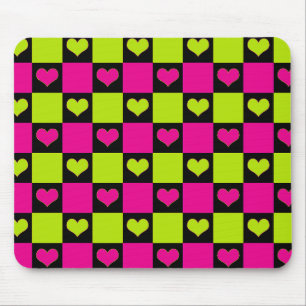 Tapis De Souris Coeurs de tableau de bord - Vert citron, rose chau