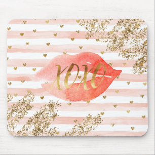Tapis De Souris Coeurs d'or rose pâle Lèvres de Parties scintillan