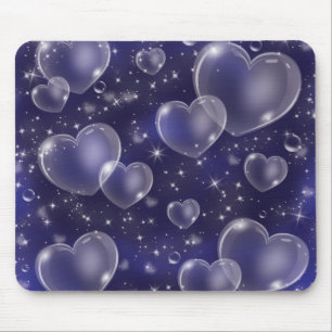 Tapis De Souris Cœurs en bulles bleues Design mignon de fille dans