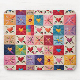 Tapis De Souris Coeurs et courtepointe de fleurs