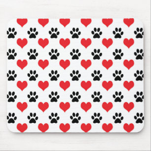 Tapis De Souris Coeurs et empreintes de pattes motif