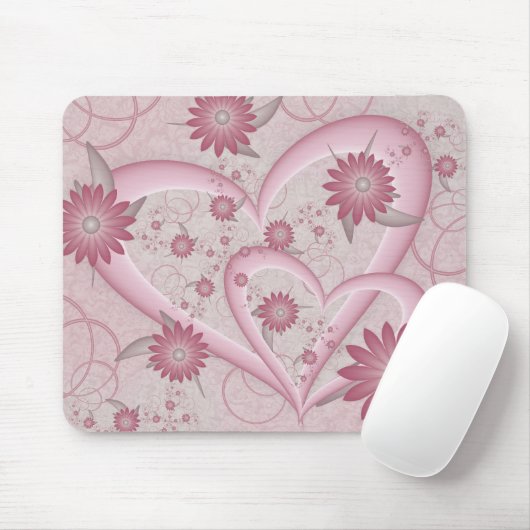 Tapis De Souris Coeurs et fleurs Abstraits roses Aimer l'art fract (Avec souris)
