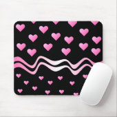 Tapis De Souris Coeurs et rubans roses noirs (Avec souris)