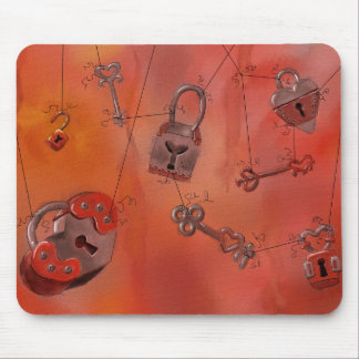 Tapis De Souris Coeurs et serrures, peinture d'aquarelle