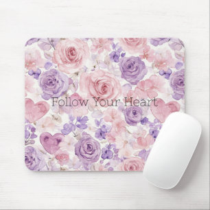 Tapis De Souris Cœurs Fleurs Rose Violet