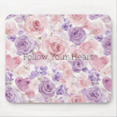 Tapis De Souris Cœurs Fleurs Rose Violet (Devant)