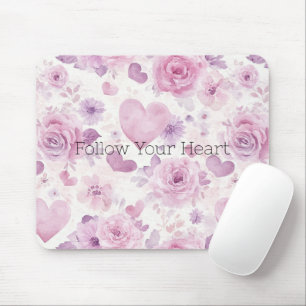 Tapis De Souris Cœurs Fleurs Roses Violettes