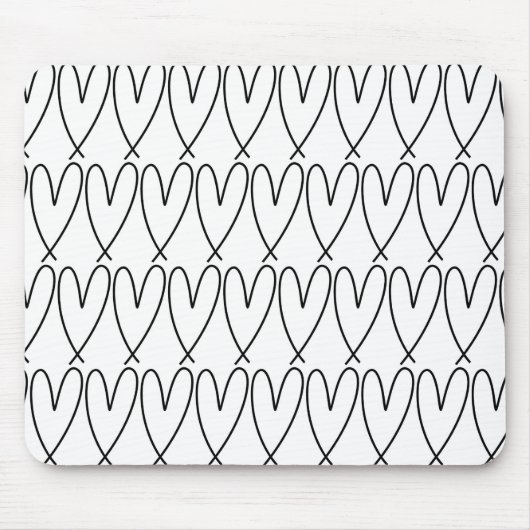 Tapis De Souris Coeurs mignons Whimsical Noir & Blanc (Devant)