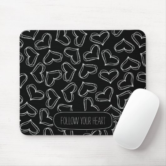 Tapis De Souris Coeurs noir et blanc (Avec souris)