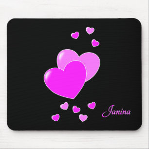 Tapis De Souris Coeurs Noir Et Rose, Modèle Pour Votre Nom