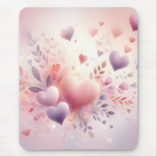 Tapis De Souris Cœurs pastel fantaisistes Amour floral romantique