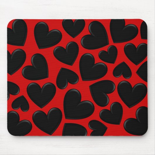 Tapis De Souris Coeurs Puffy Noirs (Devant)