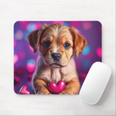 Tapis De Souris Coeurs roses chiots (Avec souris)