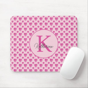 Tapis De Souris Coeurs roses Monogramme personnalisé