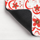 Tapis De Souris Cœurs rouges et fleurs sur fond blanc (Coin)
