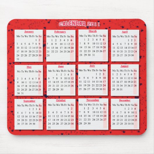 Tapis De Souris Coeurs sur le calendrier rouge de mousepad/ (Devant)