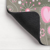 Tapis De Souris Coeurs Whimsical rose et gris, oiseaux et fleurs (Coin)