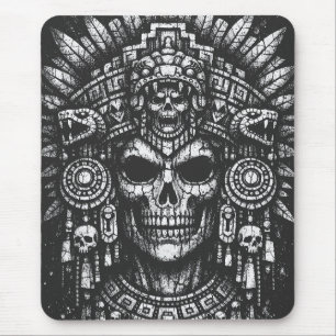 Tapis De Souris Coiffe de crâne aztèque par BurnsInHell