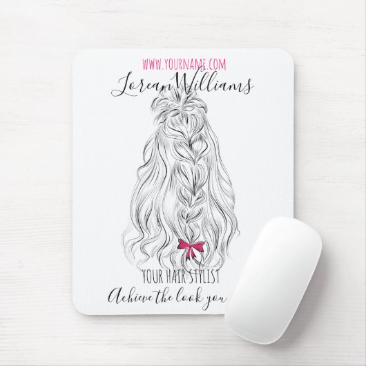 Tapis De Souris Coiffure moderne Noir Blanc Vave Cheveux Rose Bow (Avec souris)