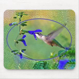 Tapis De Souris Colibri avec cadre en verre coloré