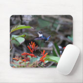 Tapis De Souris Colibri en vol et fleurs rouges (Avec souris)