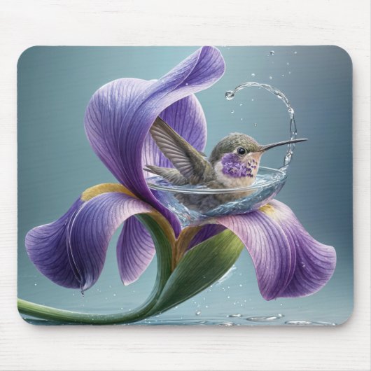 Tapis De Souris Colibri Se Baigner Dans Une Fleur D'Iris (Devant)