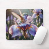 Tapis De Souris Colibri Se Baigner Dans Une Fleur D'Iris (Avec souris)